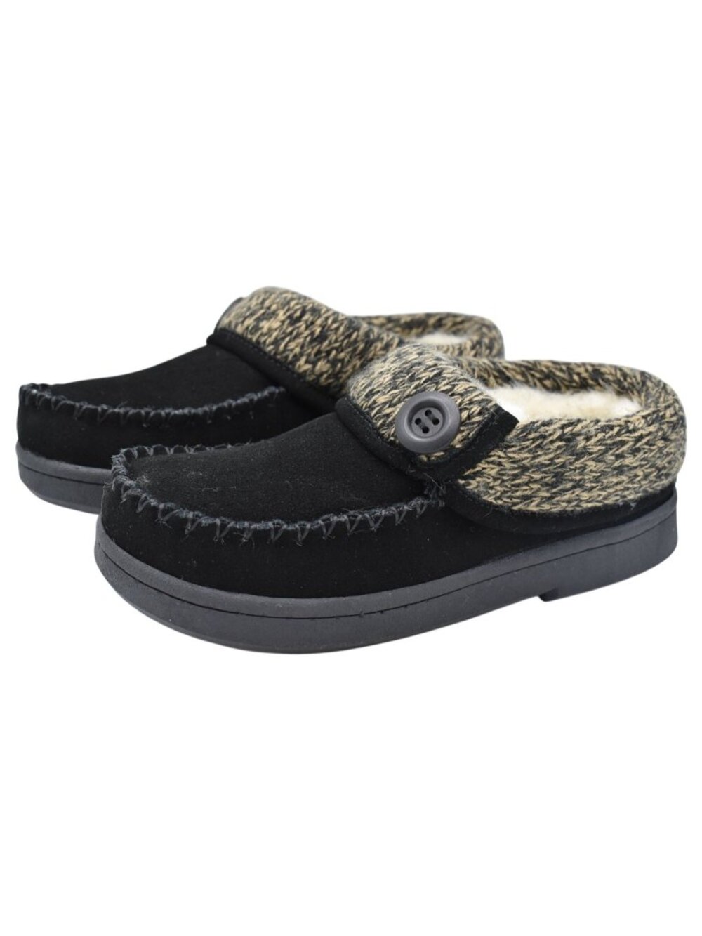 Clarks Womens Size 8 Moccasin Black Leather Faux Fur Lined Comfort Slipper Shoes